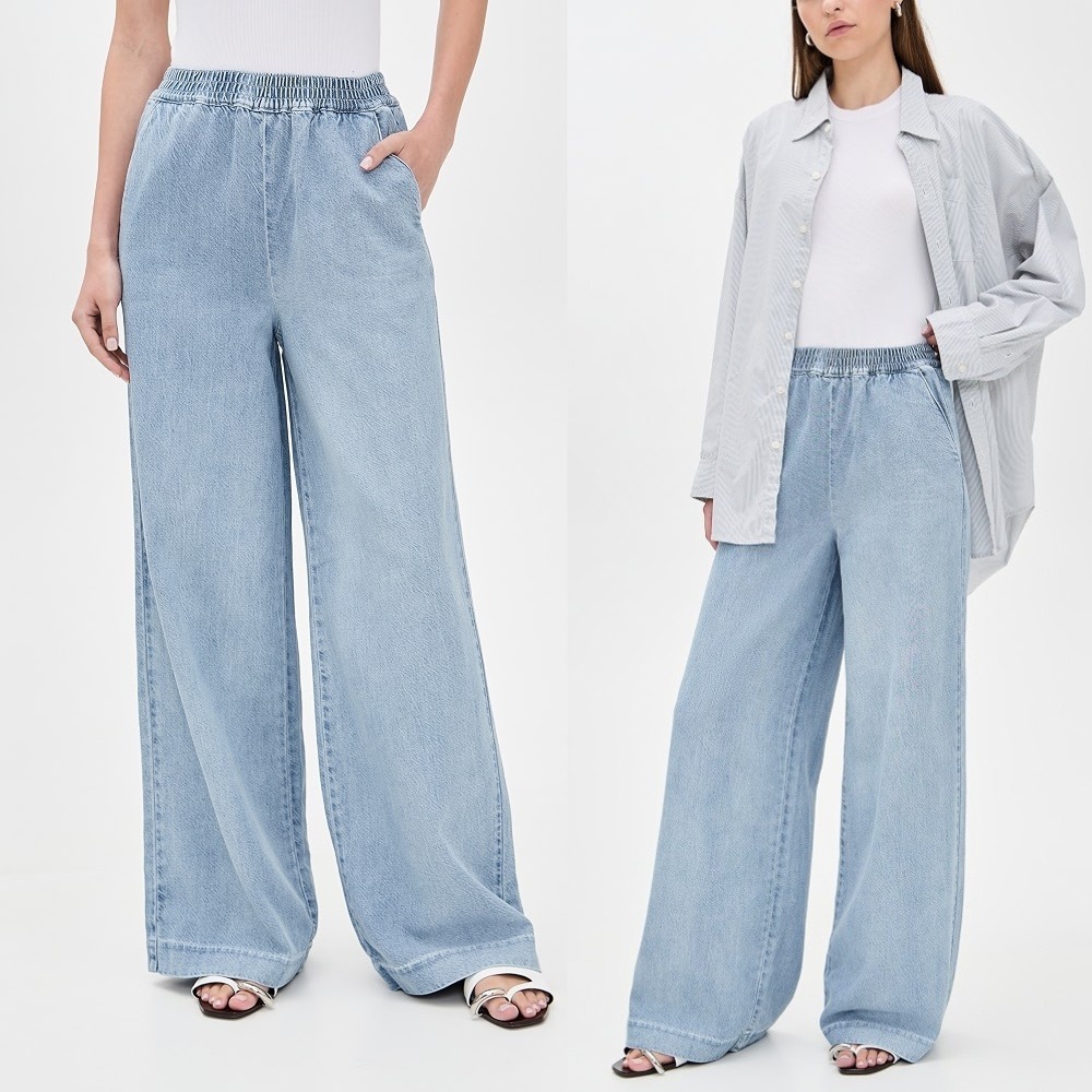 NWT Favorite Daughter The Malibu Wide Leg Jeans Small Palmer Blue Pull On Pants